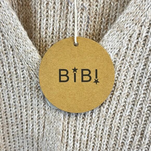 New Bibi Oatmeal V-Neck Button UP Cardigan Sweater Pointelle Sleeves Women's S - Picture 8 of 11